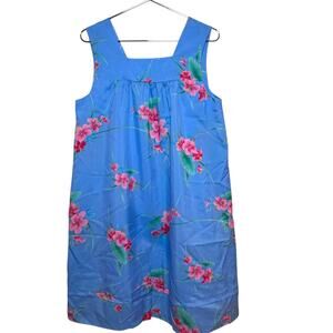 Vintage Hale O'Lika Fashions Size Large Made in Hawaii Blue Pink Floral Dress